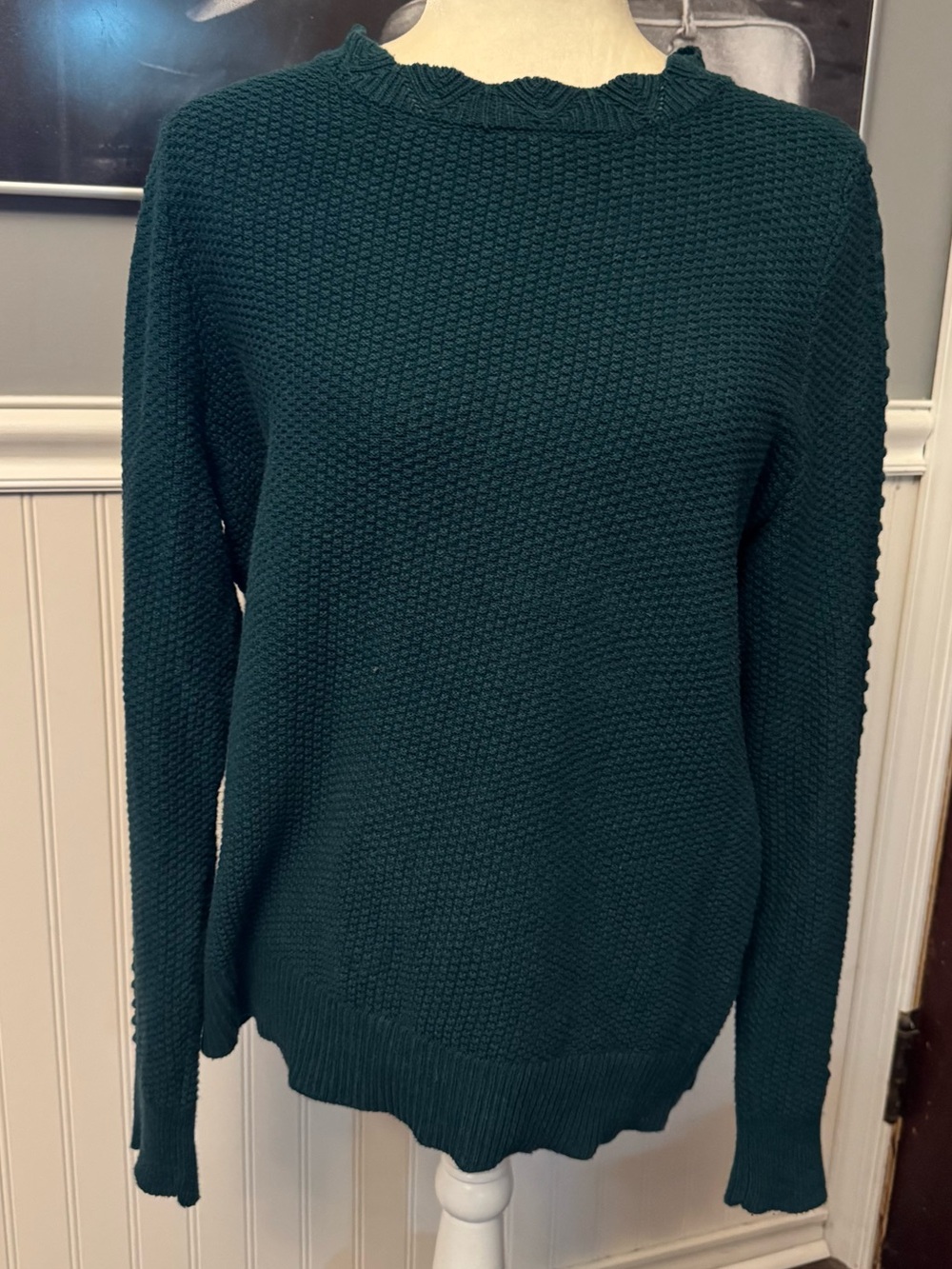 Loft Teal Knit 100% Cotton Sweater Size Large Textured